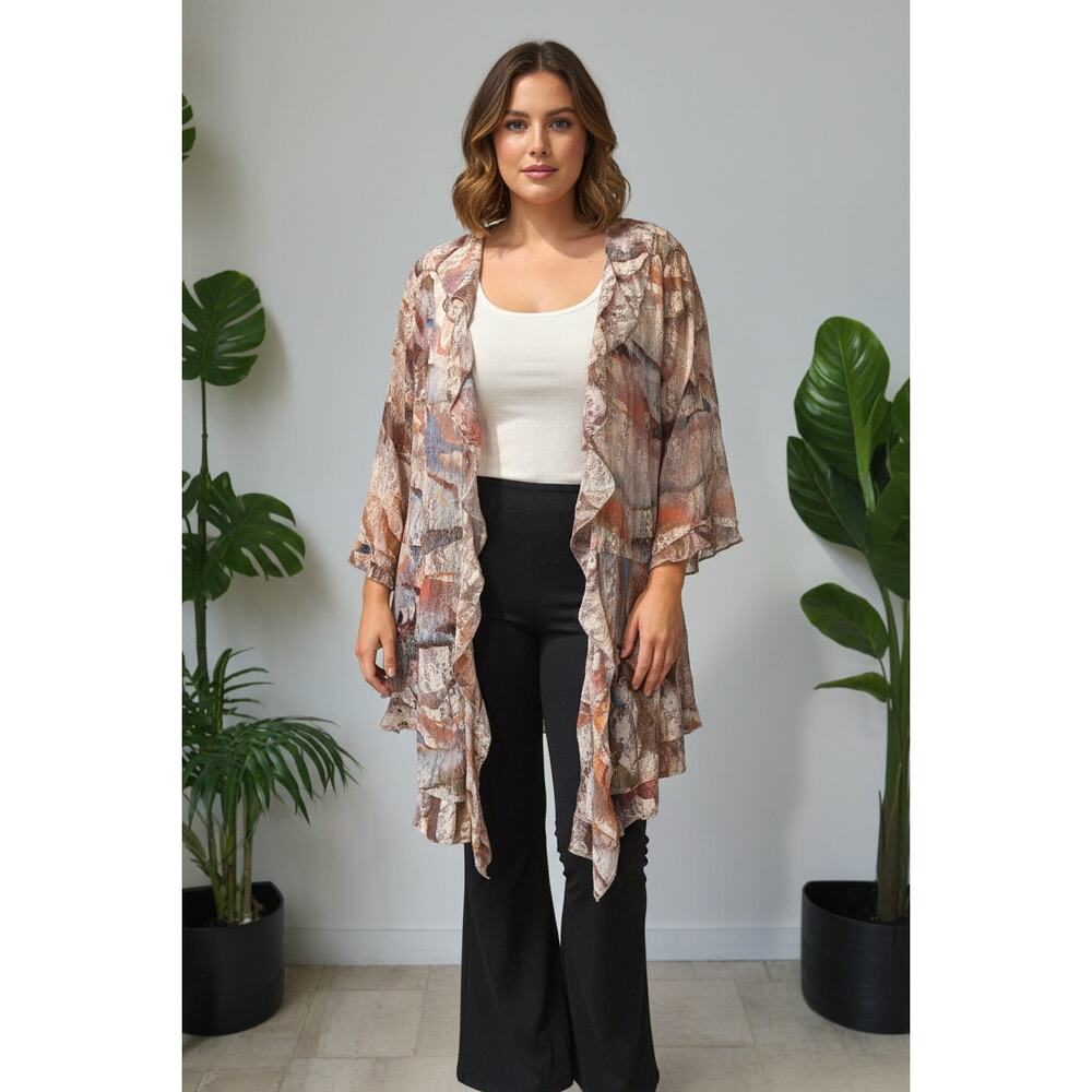 Origami Plus Size Multicolor Lace Cardigan 1XL